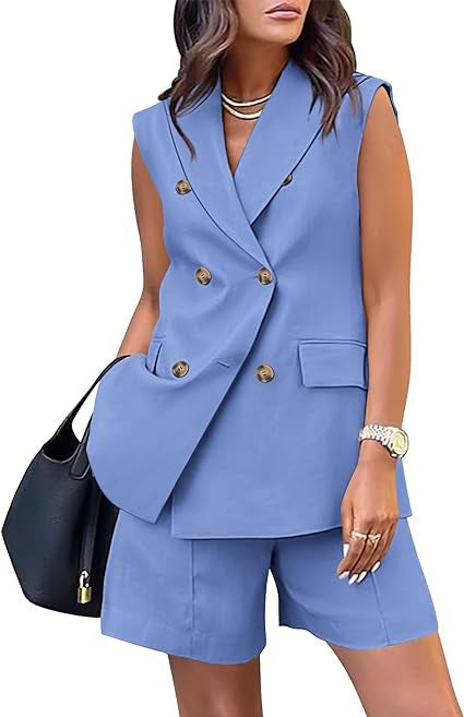 Women's Double-Breasted Vest and Shorts Suit Two-Piece Business Casual Set