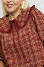 Sarah Express Women’s Plus Size Plaid Ruffle Collar Blouse Casual Fall Winter