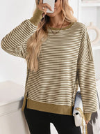Sarah Express Women's Exposed Seam Striped Contrast Sweatshirt