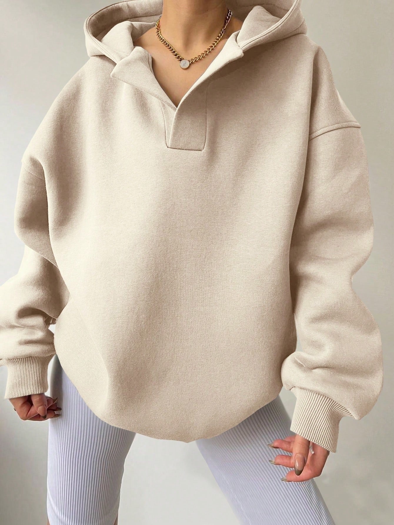 Women's Loose Fit Hoodie Sweatshirt - Solid Color Long Sleeve Pullover Top