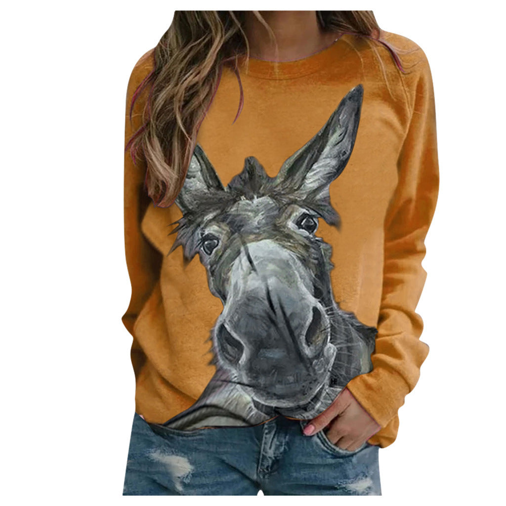 Women's Donkey Floral Print Loose Pullover Top
