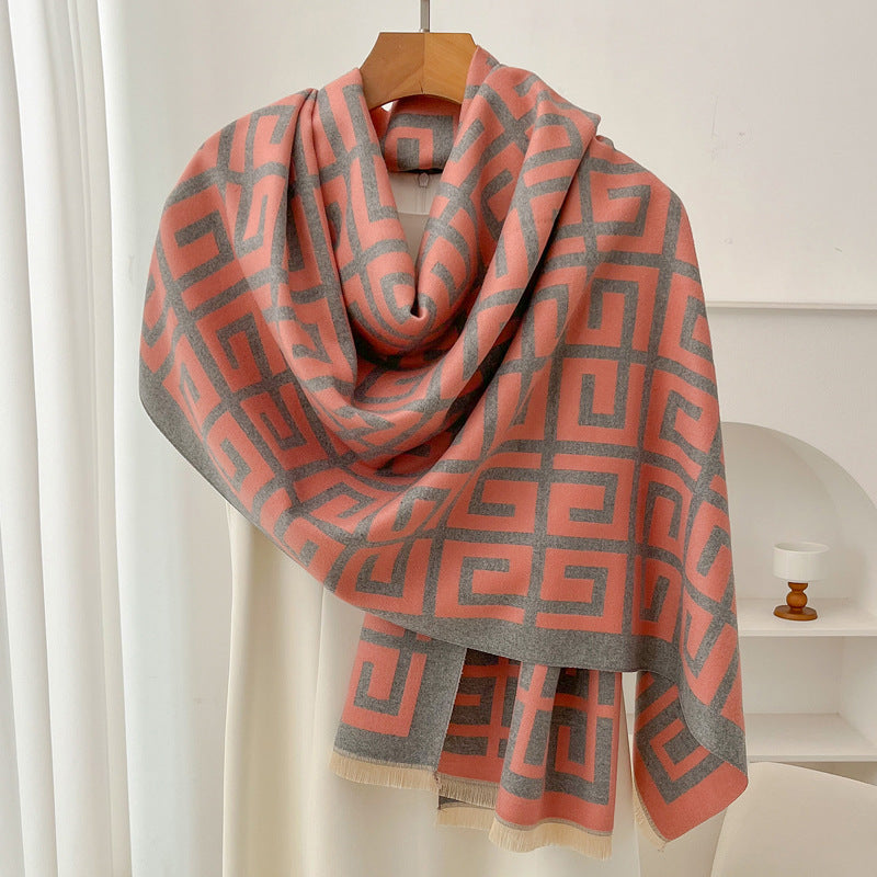 Geometric Ethnic Print Scarf Soft Cashmere-Feel Warm