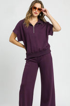  Full Size Half-Zip Short Sleeve Top Plus Size