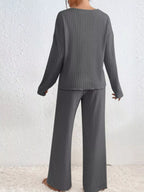 Sarah Express Women's Ribbed V-Neck Top and Pants Lounge Set - Two Piece Outfit
