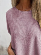 Sarah Express Women's Round Neck Long Sleeve Knit Top with Lace Trim Plus Size