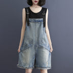 Women's Denim Overalls with Adjustable Suspenders Casual Jumpsuit Romper