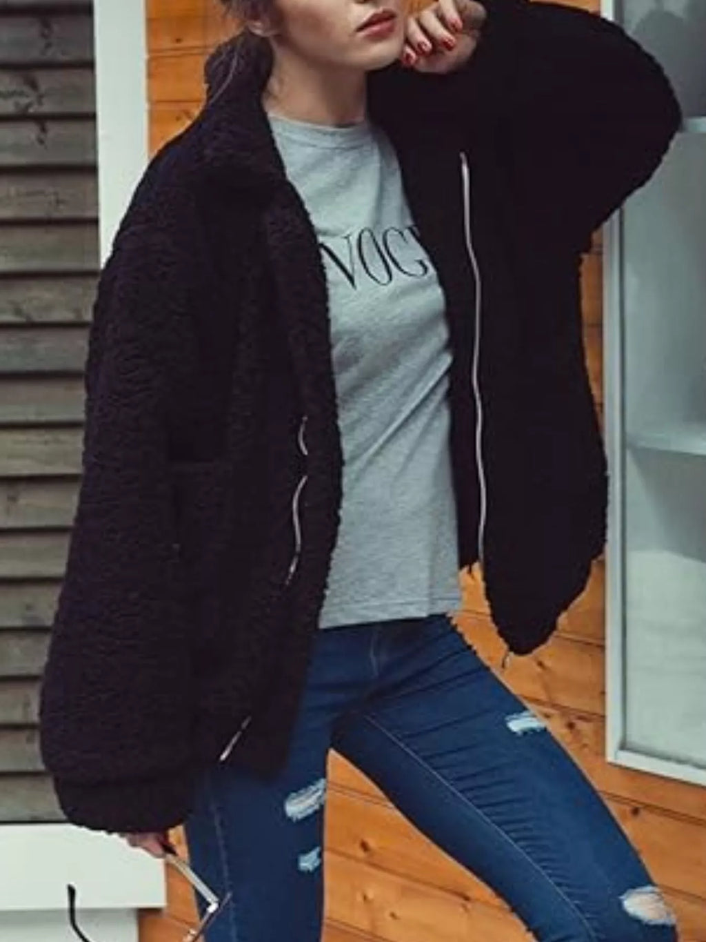 Sarah Express Women's Cozy Fleece Zip Up Jacket Plus Size