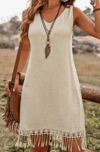 Women's Hawaiian Casual Dress Lace Back Patchwork Summer Cotton