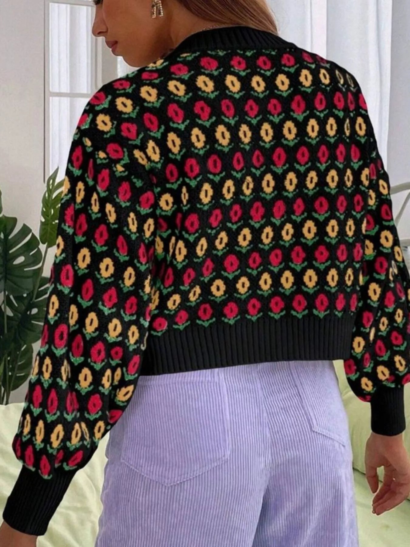 Sarah Express Women's Floral Button Up Long Sleeve Cardigan