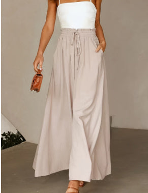 High Waist Wide Leg Dress Pants Elastic Waistband Full Length Trousers