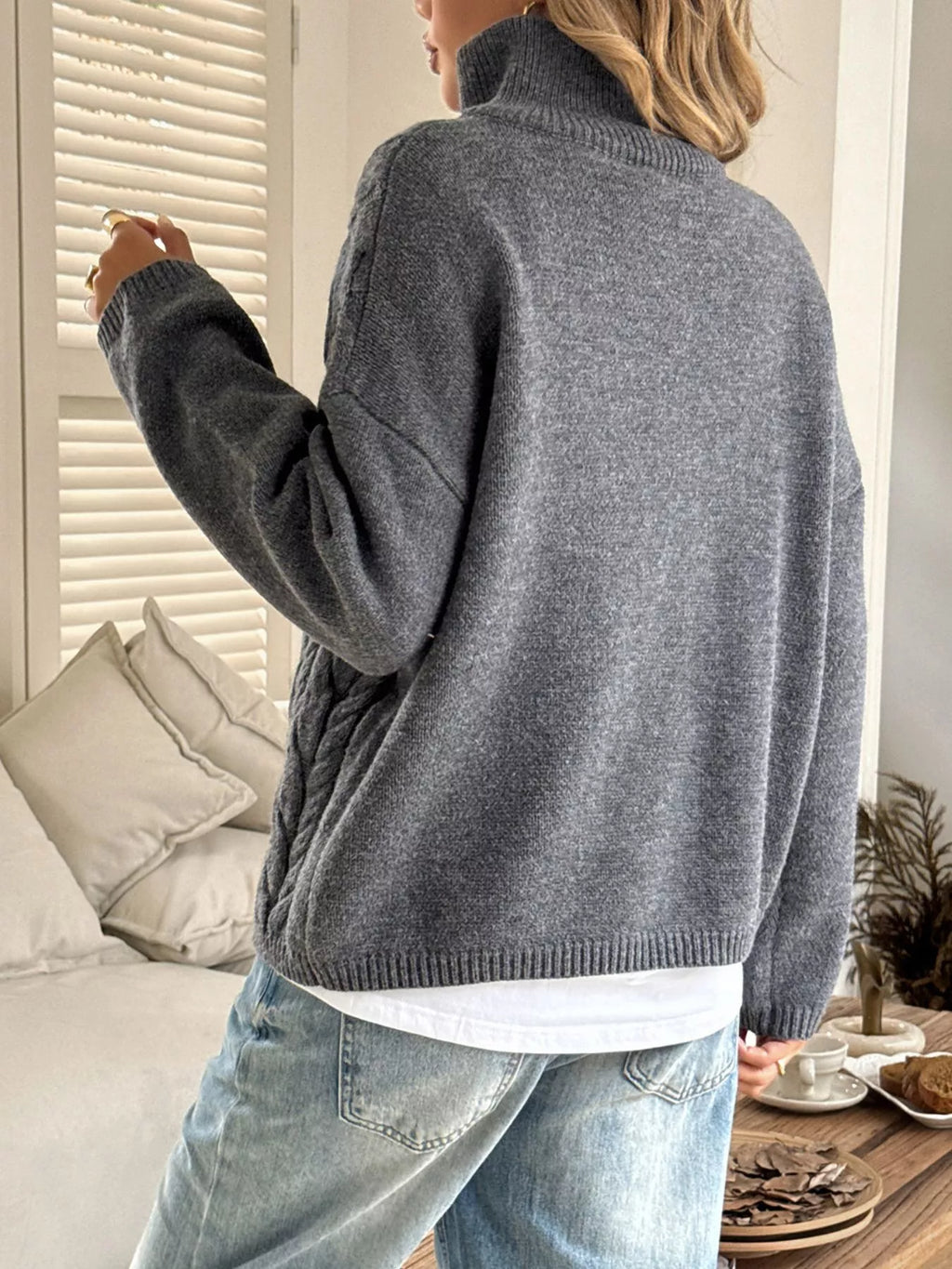 Sarah Express Women's Zip Collar Cable-Knit Sweater