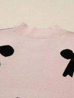 Sarah Express Women's Pearl Embellished Bow Pattern Loose Sweater