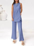 Sarah Express Women's Round Neck Tank and Pants Set Light Blue