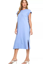 Sarah Express Women’s Round Neck Midi Dress with Side Slits Casual