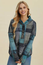 Sarah Express Women's Plaid Dropped Shoulder Fleece Hoodie