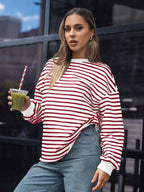 Sarah Express Women's Striped Round Neck Oversized Casual Sweatshirt