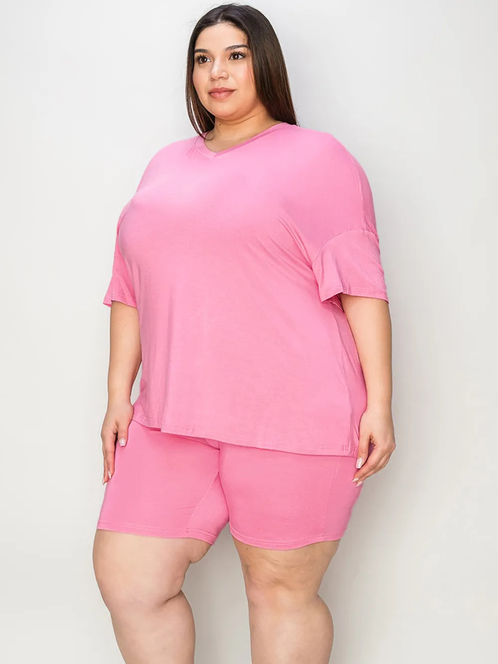 Women's Plus Size V-Neck T-Shirt & Shorts Lounge Set | Fast Shipping