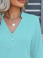 Sarah Express Women's Notched Flounce Sleeve Blouse - Plus Size Button Front Top