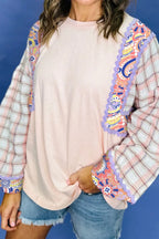 Sarah Express Women's Paisley Print Plaid Long Sleeve Oversized Top