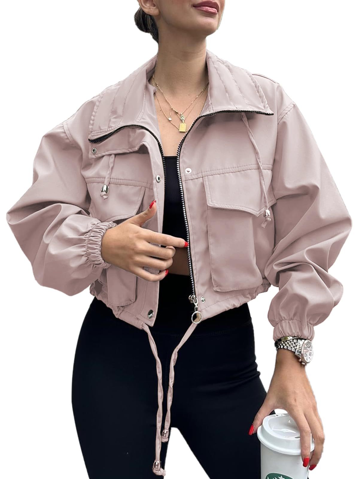 Women's Zipper Trench Coat Short Jacket