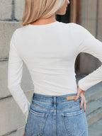 Sarah Express Women's Ribbed Long Sleeve Fitted Bodysuit