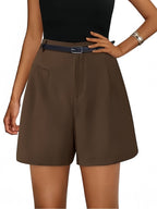 High Waist Wide Leg Casual Shorts Elastic Waistband Bermuda Length