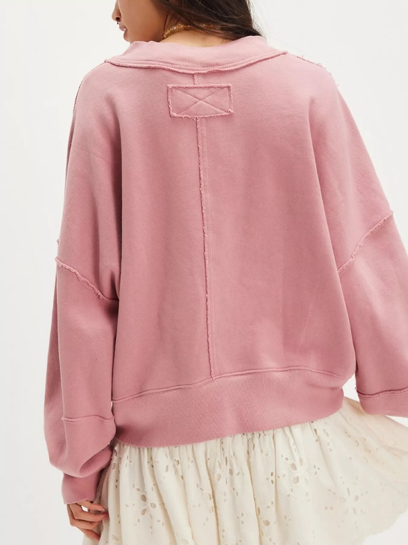 Sarah Express Women's Exposed Seam Dropped Shoulder Sweatshirt