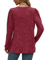 Sarah Express Women's Ribbed Knit Top with Puff Sleeves