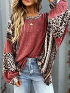 Sarah Express Women's Leopard Color Block Ribbed Top