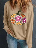 Sarah Express Women's Halloween Floral Pumpkin Graphic Drop Shoulder Sweatshirt