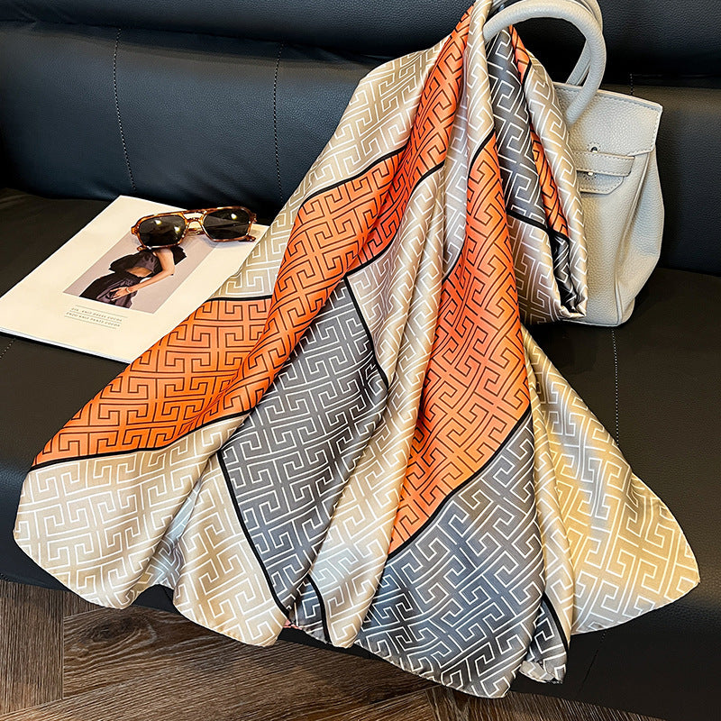 Women's Lightweight Silk Scarf Plaid Sun Protection Shawl Spring Summer