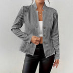 Women's Single-Breasted Blazer Jacket - Stand Collar Office Suit Coat