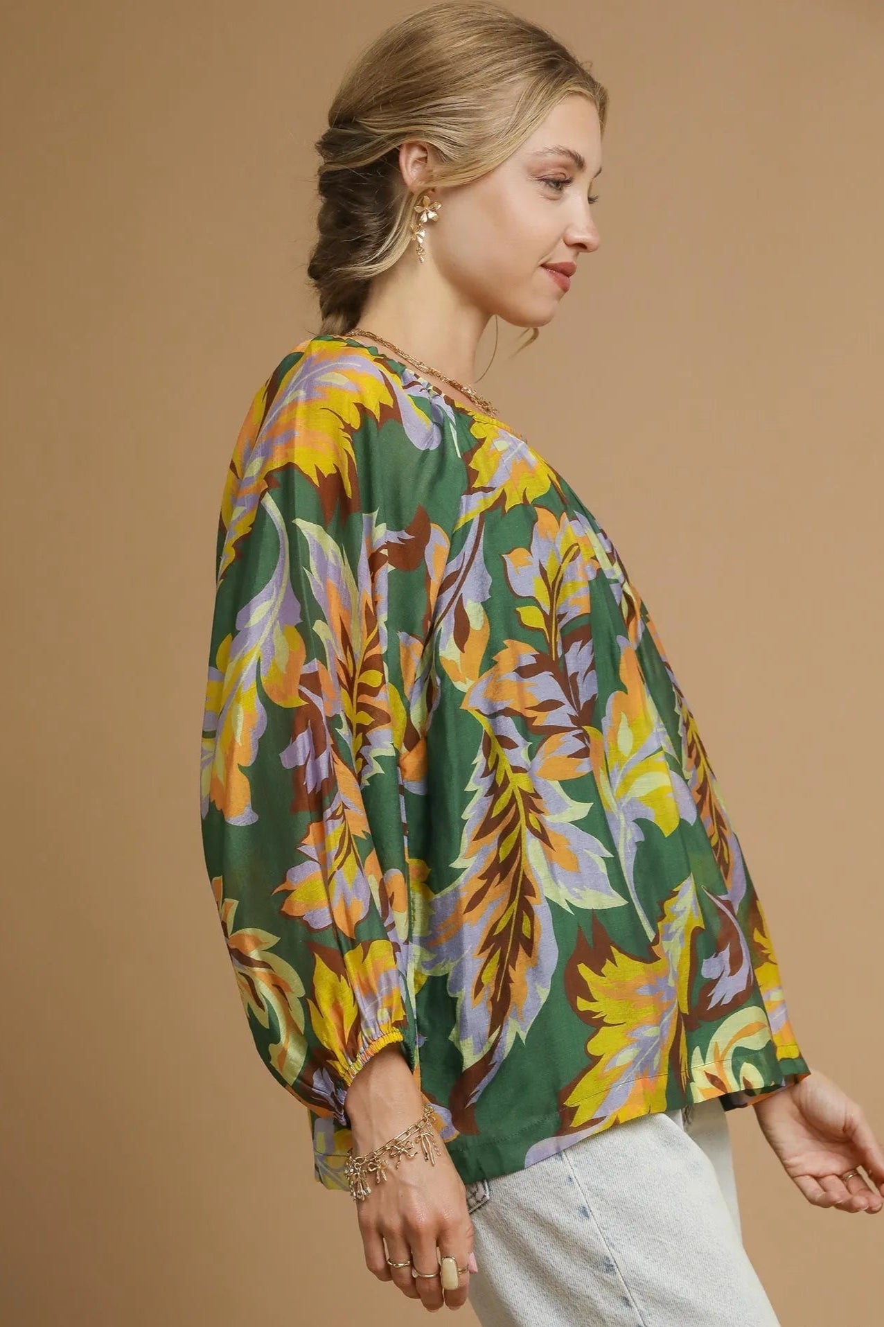 Sarah Express Women’s Abstract Print Balloon Sleeve Blouse Casual All-Season