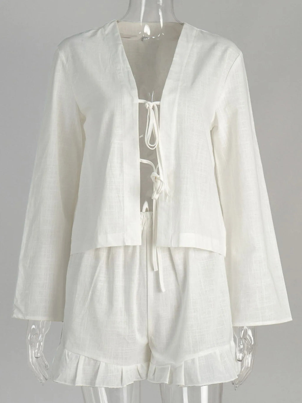 Sarah Express Women's Tie Front Long Sleeve Top and Shorts Set