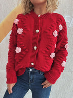 Sarah Express Women's Flower Button Up Long Sleeve Cardigan