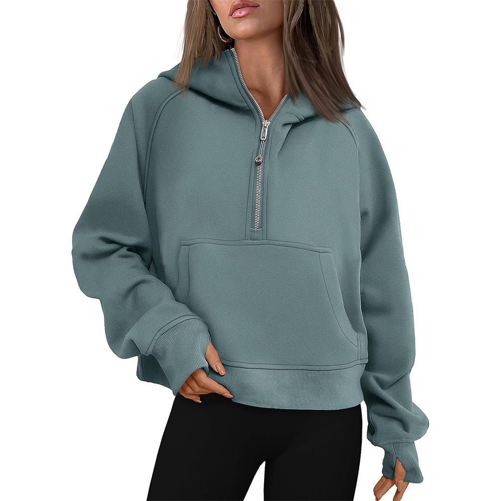 Women's Hooded Zipper Sweater Fleece Lined Fall Winter Casual Loose Fit Outerwear