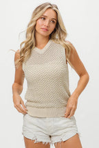Sarah Express Women's Knitted Beaded Pearl V Neck Sleeveless Top