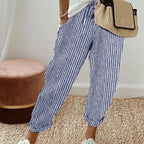 Women's Summer Striped Casual Pants - Loose Fit Elastic Waist Trousers
