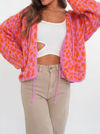 Sarah Express Women's Leopard Tie Front Cardigan