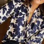 Women's Floral Button Shirt with Lantern Sleeves