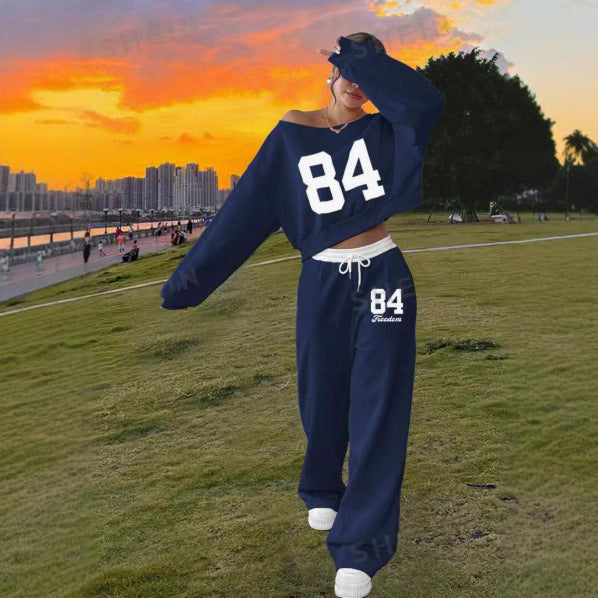 Women's 2-Piece Sweater Pants Set Casual Printed Lounge Outfit