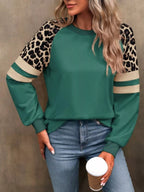Sarah Express Women's Leopard Round Neck Raglan Sleeve Sweatshirt