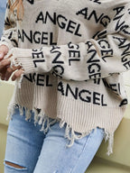 Sarah Express Women's Frayed Hem Long Sleeve Sweater