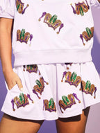 Sarah Express Women's Sequin Round Neck Top and Shorts Set