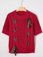 Sarah Express Women's Plaid Lace Up Christmas Holiday Puff Sleeve Sweater