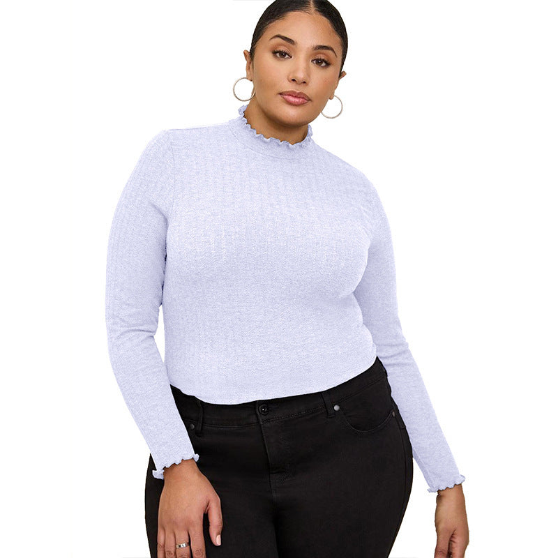 Ribbed Mock Neck Long Sleeve T-Shirt Slim Fit Layering Top