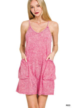 Sarah Express Women's Halo Snow Washed Spaghetti Strap Romper RED