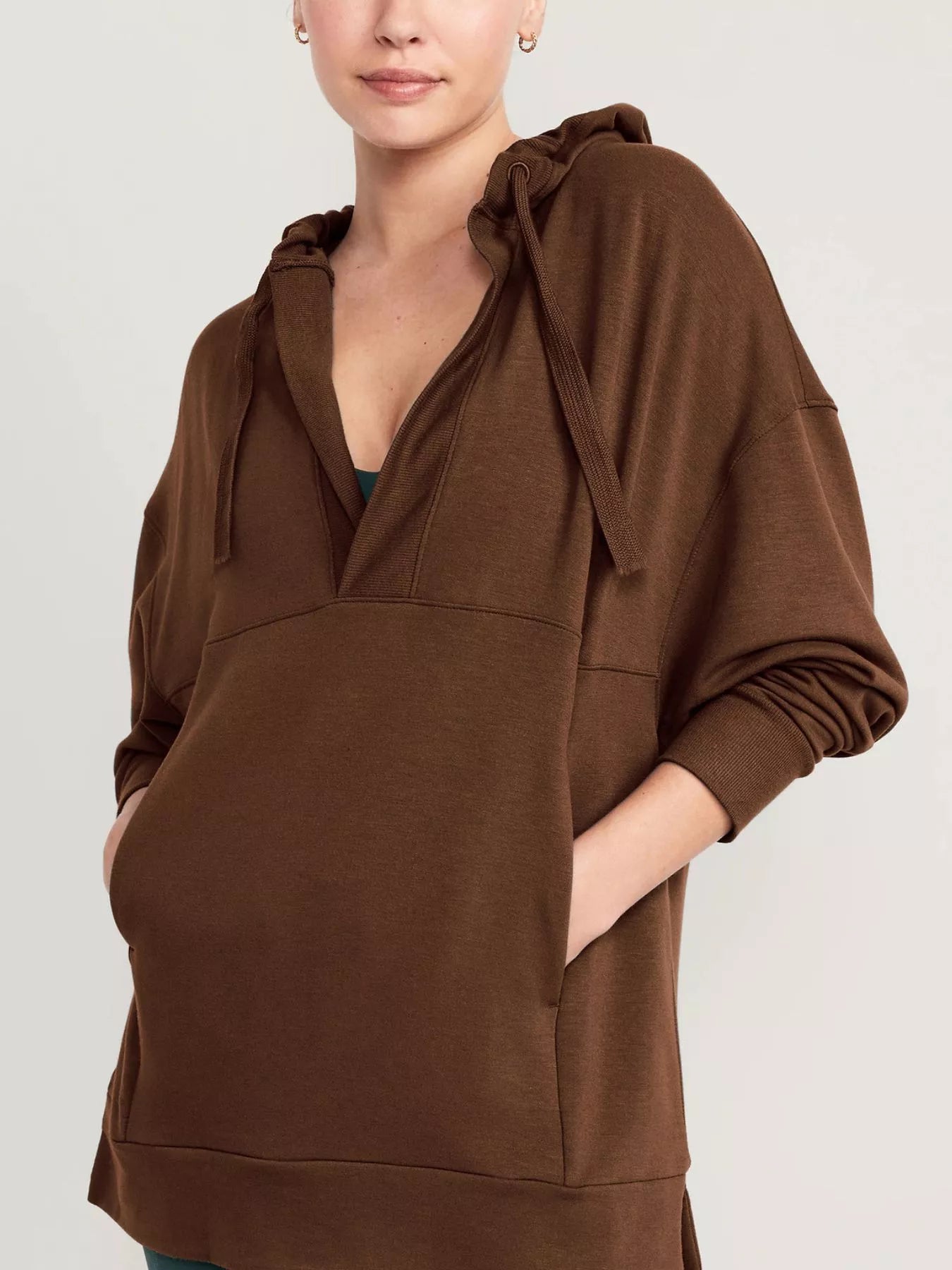 Sarah Express Women's Drawstring Kangaroo Pocket Long Sleeve Hoodie Brown