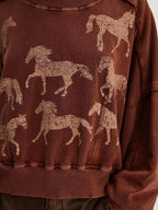 Sarah Express Women's Printed Round Neck Dropped Shoulder Sweatshirt