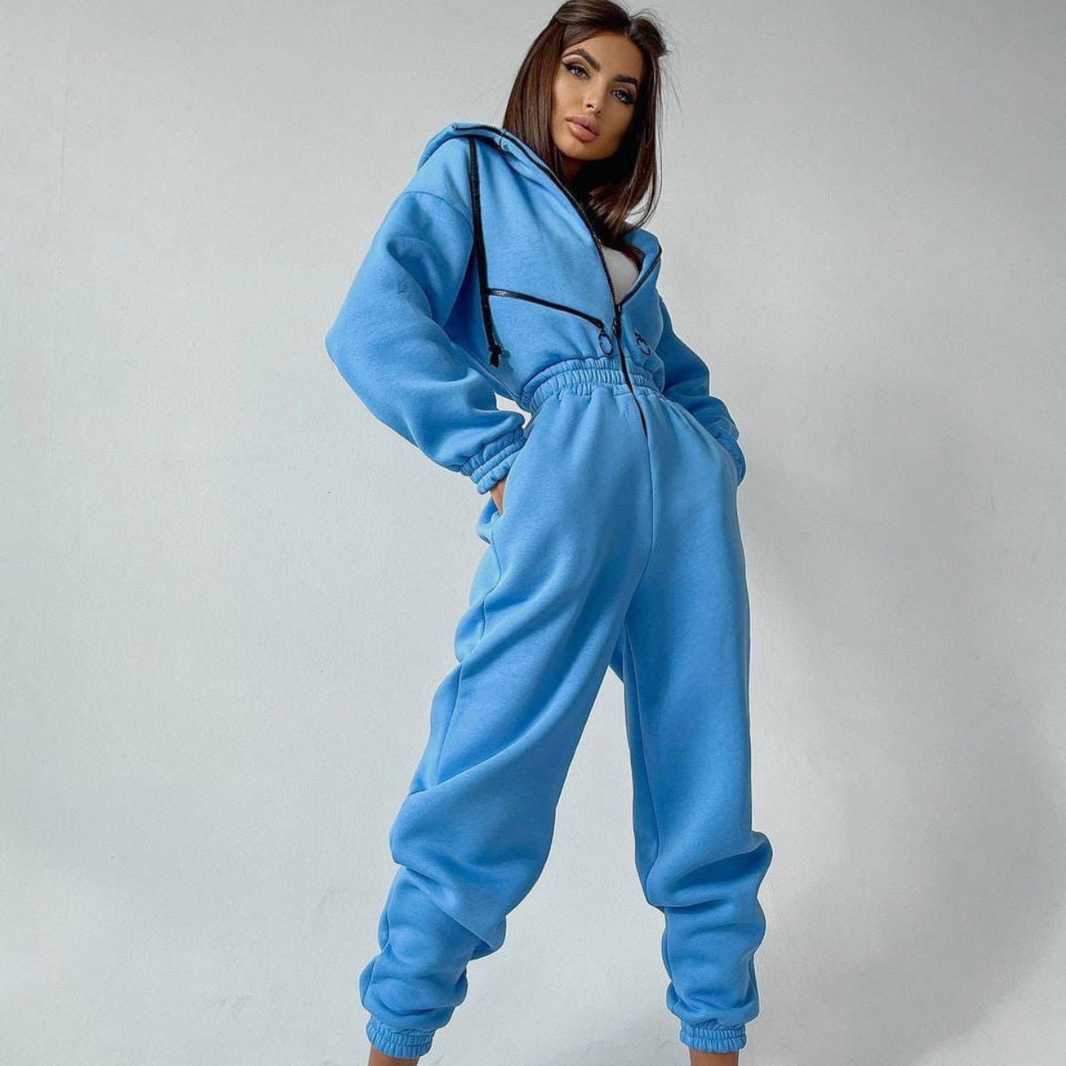Hooded Long Sleeve Jumpsuit Sports Casual